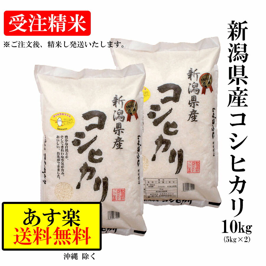 【新米】　【あす楽】　【送料無料】 受注精米 令和2年産 【新潟県産 コシヒカリ 】 10kg (10キロ)5kgx2袋 新潟こしひかり 新潟米 美味しい米 おいしいお米 米10kg お米10キロ 米 新潟 お弁当 おにぎり 丼物 ギフト 贈り物 贈答