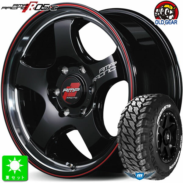 LT215/70R16 107/105Qモンスタタイヤ マッドウォーリア M/T ホワイトレター新品 サマータイヤ ホイール4本セットRMPレーシング 05HC 16インチ 6.5J 6H139.7BKリムVP/レッドライン組込み済 バランス調整済 taiya