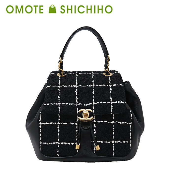 【未使用品】CHANEL シャネル 2way ミニ バッグパック リュック ウール ツイード ラムスキン ステッチ ブラック ホワイト H66N2T7J 秋 冬 レディース【中古】