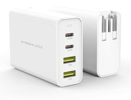 【Hyper】HyperJuice GaN <strong>100W</strong> Dual <strong>USB-C</strong>/USB-A ACアダプタ PSE認証済【急速充電器 / 4台同時充電 / 世界最小クラス / PD3.0 / QC3.0 / 海外変換プラグ 付属/MacBook iPad iPhone 対応 / 4ポート/ 100ワット出力】HP-HJ-GAN100【日本正規代理店品】