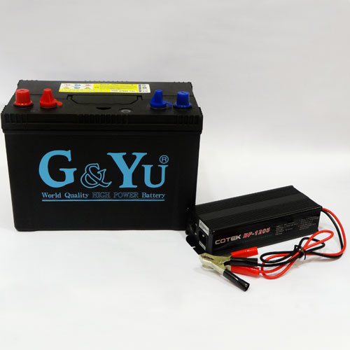 【非常用電源】バッテリーチャージャーセットA（充電器5Amax＋G&Yuディープサイクルバッテリー105Ah）【バッテリーチェッカー\2100付】