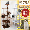 キャットタワー 据え置き型 QQ80350-R 【据え置き ボックス付 おしゃれ 省スペース スリムタイプ シンプル 猫用品 キャット ネコ キャットツリー 爪とぎ スクラッチ 北欧 ハンモック付 多頭飼い シニア ボックス付 茶 ブラウン 白 ホワイト】【送料無料】