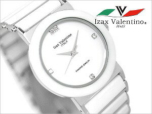 【Izax Valentino】アイザック バレンチノ メンズ腕時計 天然ダイアモンド2粒使用 ホワイトダイアル ホワイトセラミック×ステンレスコンビベルト IVG-8700-2