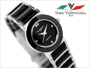 【Izax Valentino】アイザック バレンチノ レディース腕時計 天然ダイアモンド2粒使用 ブラックダイアル ブラックセラミック×ステンレスコンビベルト IVL-8700-1