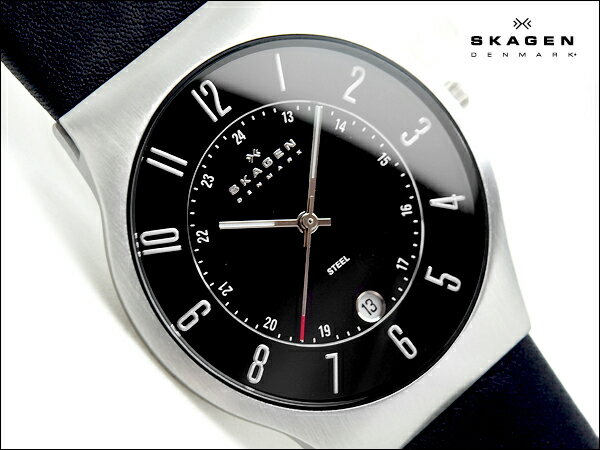 【SKAGEN】スカーゲン 薄型 メンズ 腕時計 233 leather ブラックダイアル ブラックレザーベルト 233XXLSLB