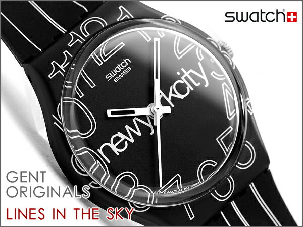 【Swatch ORIGINALS GENT】スウォッチ ユニセックス腕時計 LINES IN THE SKY ブラックダイアル ブラックシリコンベルト GZ209