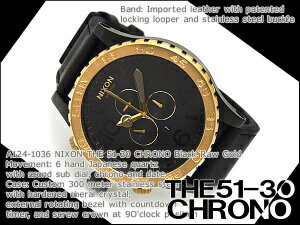 【NIXON】ニクソン メンズ腕時計 THE 51-30 CHRONO LEATHER 51-30クロノレザー ブラック×ロウゴールド ブラックレザーベルト A124-1036