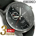 【日本製 逆輸入 SEIKO】セイコー 自動巻き 手巻き付き機械式 メンズ 腕時計 ブラックダイアル ブラック ナイロン×レザーベルト SSA383J1【あす楽】