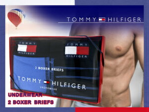 【TOMMY HILFIGER】トミーヒルフィガー ボクサーパンツ ボクサーブリーフ アンダーウェア アメリカンサイズ メンズパンツ 2枚組み 選べる3サイズ ブラック地ブルーボーダー ブルー 09-T0039-999 09T0039