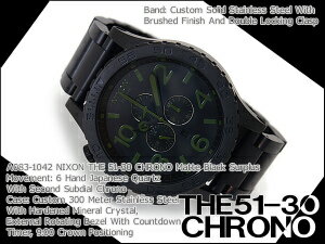 【NIXON】ニクソン メンズ クロノグラフ 腕時計 THE 51-30 CHRONO 51-30クロノ マットブラック×サープラス ステンレスベルト A083-1042