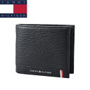 トミーヒルフィガー 二つ折り財布 ブランド 本革 メンズ ブラック TOMMY HILFIGER 正規品 AM0AM10518 BDS BK
