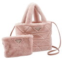 プラダ PRADA シアリング トート Shearling シープファー トライアングル ショルダーバッグ ピンク系 1BG378WOO 2EC9 615