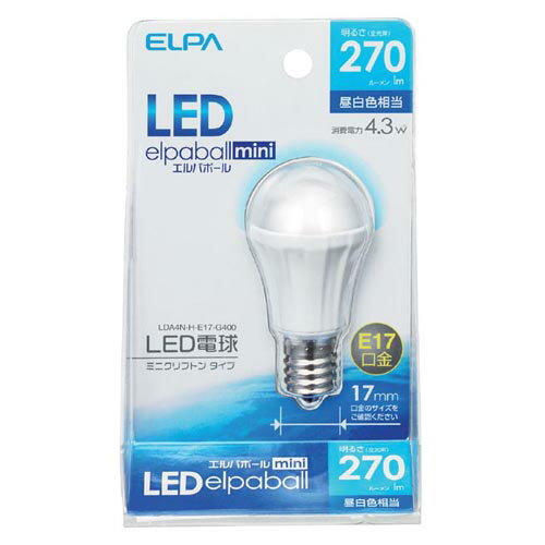 【数量限定大特価セール】ELPA LED電球 ミニクリプトンタイプ（E17） 270lm 昼白色相当 4.3w LDA4N-H-E17-G400【合計￥1900以上送料無料！】