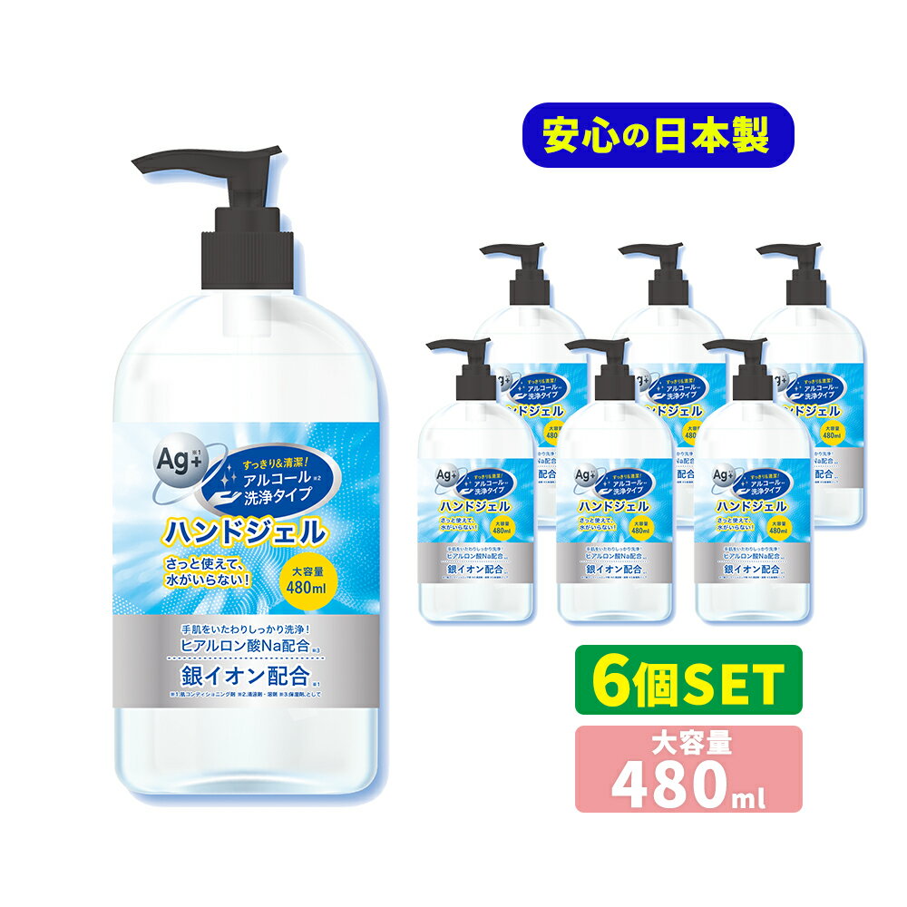 予約 アルコールハンドジェル 日本製 除菌ジェル 480ml 6本セット 銀イオン配合 ヒアルロン酸Na配合 ウイルス殺菌 洗浄 殺菌 消毒 殺菌成分配合 アルコール ジェル ウイルス 手指 皮膚 消毒用 エタノール