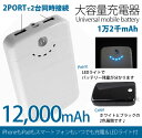 12000-POWER | 大容量 12000mAh iPhone5/スマホ対応 充電器 ブラック/ホワイト 1Aと2Aで2台同時充電可能 iPad/タブレットPCも充電OK スマホ充電器 [定形外郵便のみ対応][送料無料][新品][即納]エントリーして2625円以上のお買い物レビューで500ポイントプレゼント