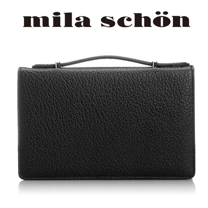 mila schon ミラショーン Nero ネロシリーズ イカ手ハンドル ボックス型 セカンドバッグ25cm 牛革型押し 1ルーム 小物ポケットも充実 197206【送料無料・代引き手数料無料】【本革】【日本製】【バック】【かばん】【鞄】