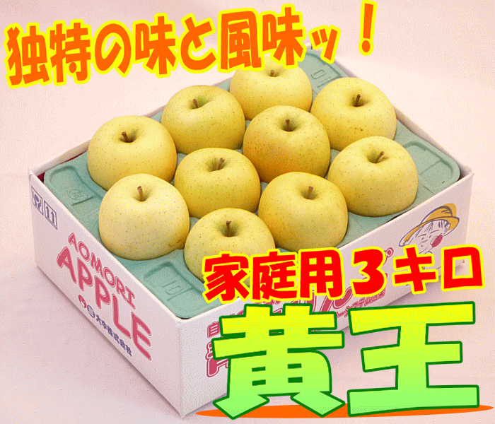 【9月上中旬発送】黄王 家庭用 3キロ【8月17日までポイント10倍】【青森県産、常温送料無料】【2sp_120810_green】