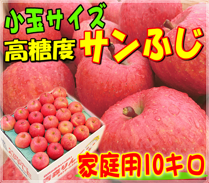 糖度13度保証小玉サイズサンふじ家庭用10キロりんごの本場青森県から産地直送♪地域特産品賞2013受賞！毎日のフルーツにピッタリ♪全国一律平成25年産！シャキッジューシィ〜！糖度13度以上の太陽の恵みイッパイ訳ありで、お得っ！