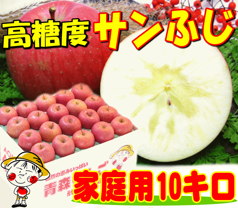 糖度13度保証サンふじ 家庭用10キロりんごの本場青森県から産地直送♪グルメ大賞2011受賞の実績！毎日のフルーツや、お歳暮にもピッタリ♪全国一律青森りんご平成25年産！シャキッ＆ジューシィ〜！糖度13度以上の太陽の恵みイッパイ訳ありで、お得っ！