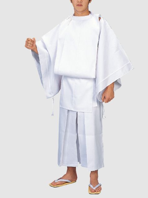 白丁衣装（しらはりいしょう）神職用白衣 M/L・白無地、白衣は「浄衣（じょうえ）」とも呼ばれ、神職が祭祀や奉仕の際に着る最も基本的な衣服です。※鳥帽子は付属しません。