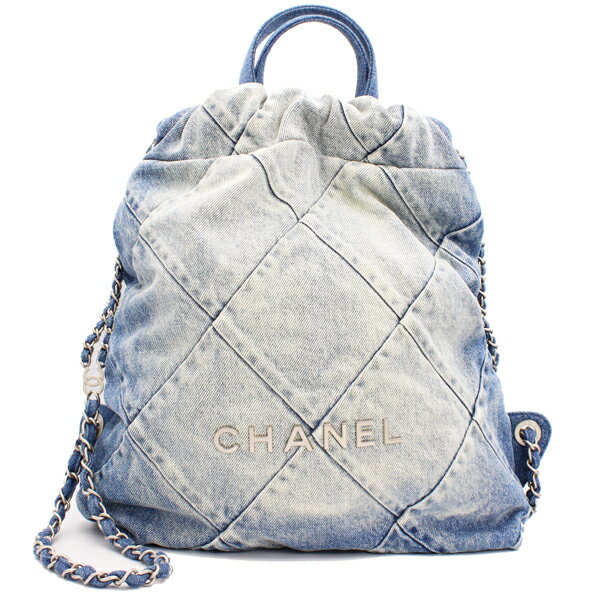 CHANEL シャネル リュックサック CHANEL22 バックパック デニム ブルー シルバー金具 AS3859【送料無料】【中古】【D4674】