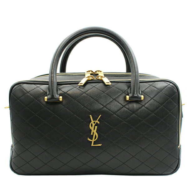 SAINT LAURENT サンローラン ボストンバッグ リヤ ダッフル ラムレザー ブラック ゴールド金具 766785【送料無料】【中古】【D5130】