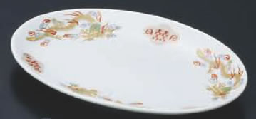 陶器『金彩竜』 プラター R-9 9吋 【楕円皿】【グラス 食器】【中華料理用食器】