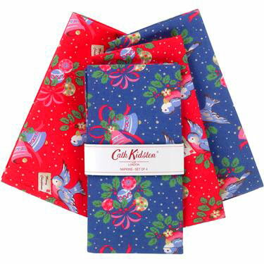 【クリスマス限定】キャスキッドソン(Cath Kidston)クリスマスバード柄コットンナプキン4枚セット