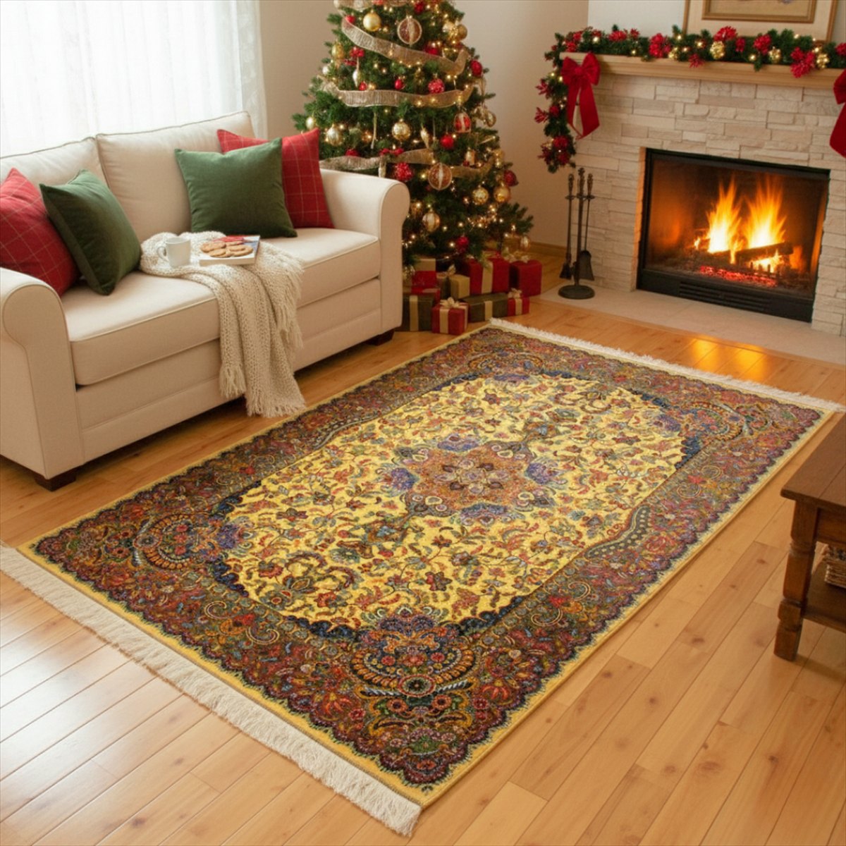 ペルシャ絨毯 【本物イラン産】 ペルシャ絨毯 クム産 サマディ シルク 高級絨毯 手織り シルク 玄関マット リビング イエロー アイボリー メダリオン フラワー 花柄 ゴールド オレンジ イエロー 手織り絨毯 5大産地 華やか 豪華 光沢感 織り密度の高い 本場 品質 PS11991