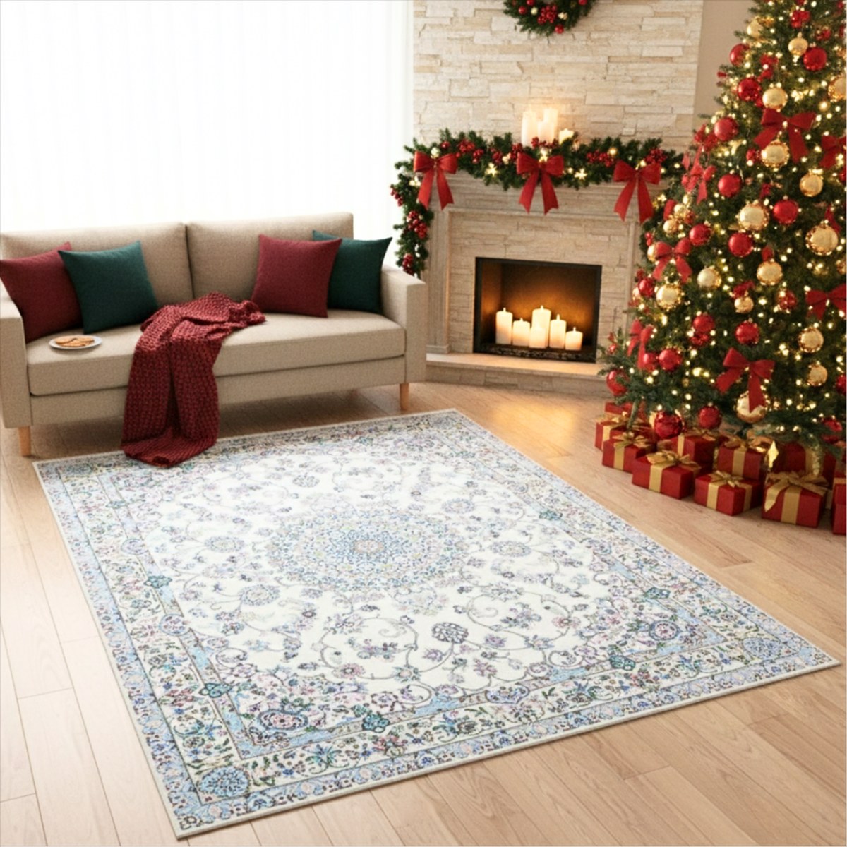 ペルシャ絨毯 【本物イラン産】 ナイン産 マット アイボリー 255×197cm 9La ( ノーラ ) 手織り絨毯 ラグ 本場 5大産地 エレガント 華やか 豪華 約 200 × 250 cm PS5310