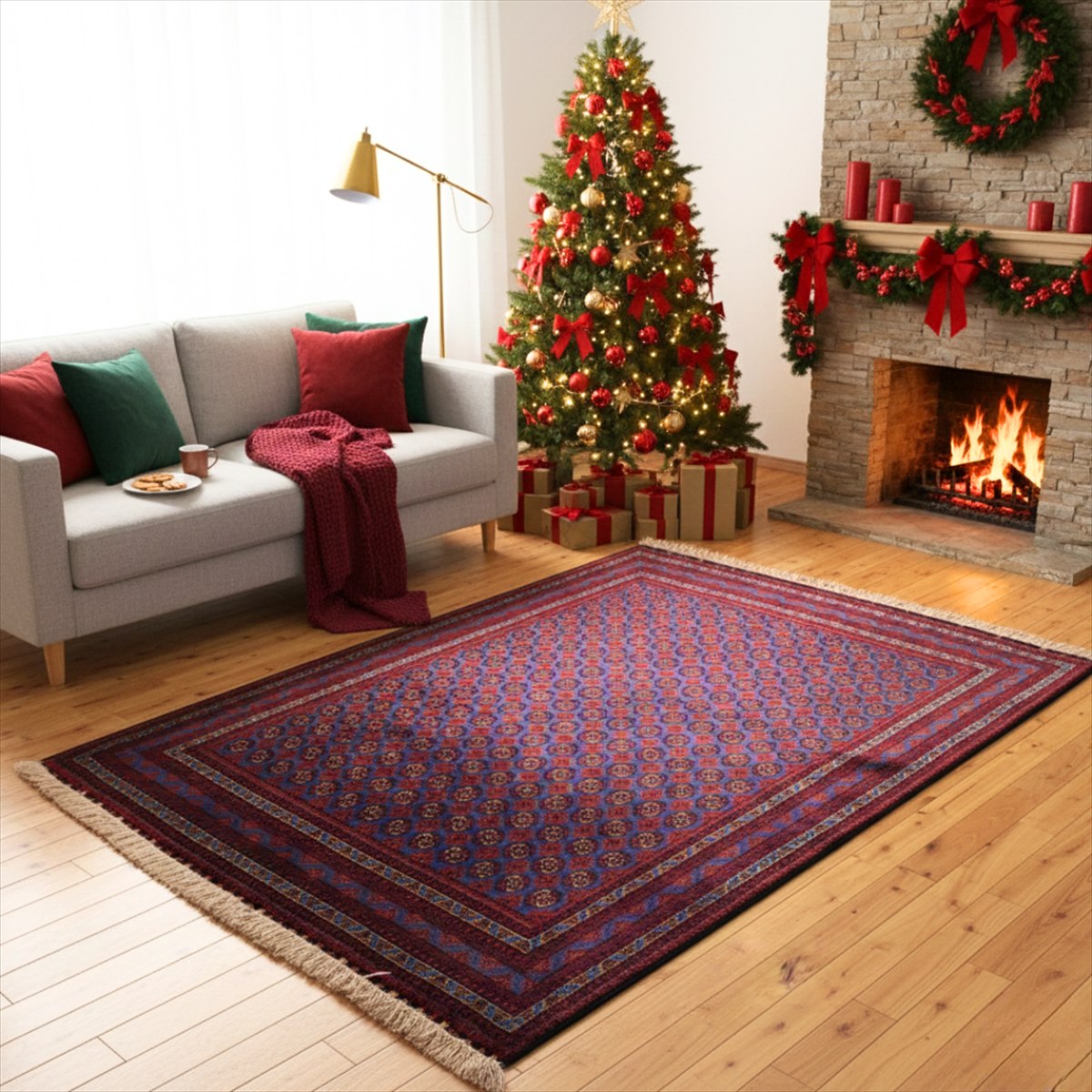 【至宝の逸品】アフガニスタン産 ホジャロシュナイ 絨毯 マザリシャリフ アンティーク ヴィンテージ レッド ブルー バイオレット 伝統文様 芸術品 200×150cm トライバル 手織り絨毯 ラグ 高品質 さわり心地 PS7296