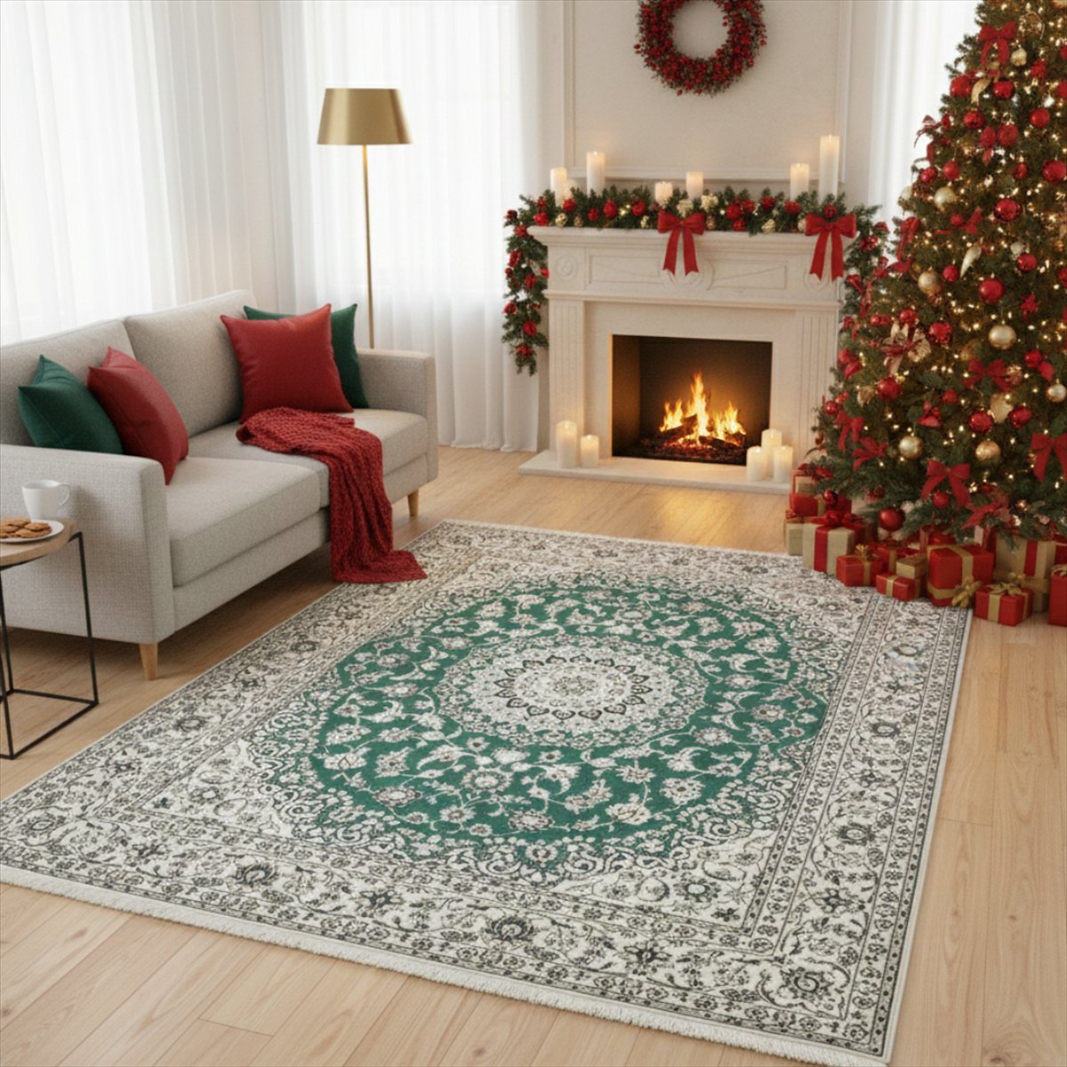 ペルシャ絨毯 【本物イラン産】 ナイン産 マット アイボリー 254×200cm 9La ( ノーラ ) 手織り絨毯 ラグ 本場 5大産地 エレガント 華やか 豪華 約 200 × 250 cm NT14939