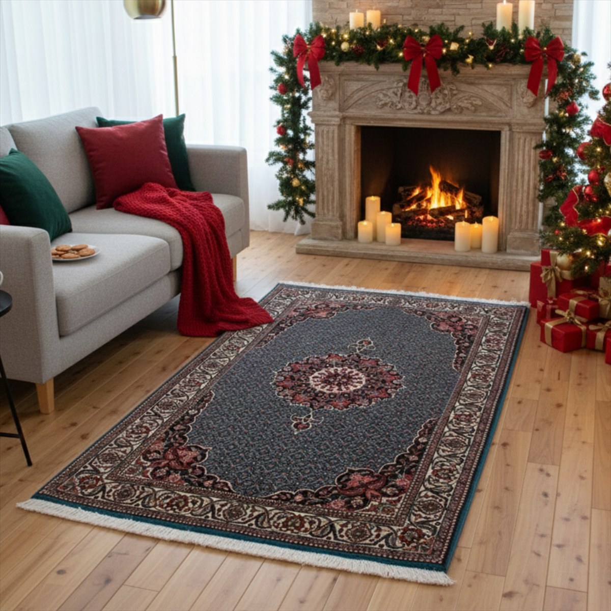 ペルシャ絨毯 【本物イラン産】ビジャー産 ラグ アイアンカーペット マヒデザイン 192x112cm SHR-1 トライバルラグ ターコイズブルー エメラルドグリーン グリーン ブルー ウール 手織り絨毯 華やか 豪華 重厚 かっこいい