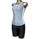 【送料無料】大きいサイズあり NIKE フィットネス水着2点セット ナイキ レディース 2983521 ボーダー ストライプ ノースリーブ セパレート セパレーツ タンキニ スパッツ ハーフパンツ ジップアップ ファスナー 前開き スナップボタン ブラック ブルー パープル S M L XL