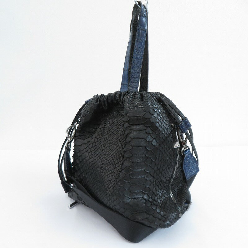 【中古】 池田工芸 藍染めクロコ × ブラックパイソン ショルダーバッグ ブラック【瀬戸大橋店】