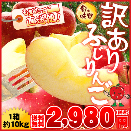 訳ありふじりんご1箱約10kg⇒2,980円【送料無料】（山形産）