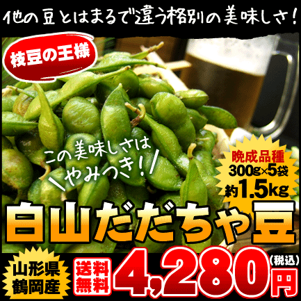 山形県鶴岡産白山だだちゃ豆　約300g×5袋（晩生品種）⇒4,280円【送料無料】テレビで紹介されました★