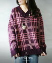 【再入荷♪12月19日22時より】ニットトップス。チェック柄。ホットで可愛いレトロピン