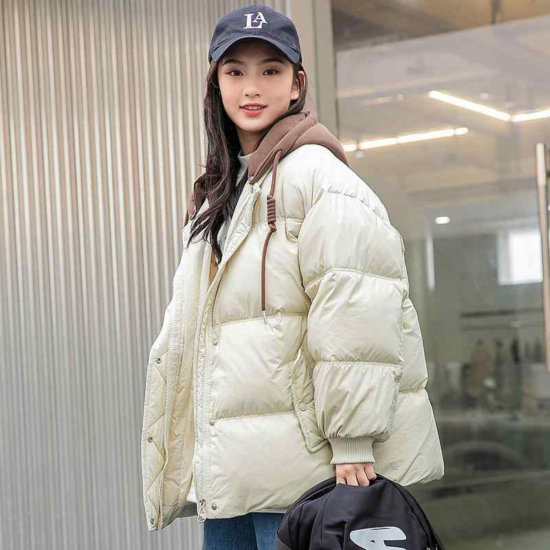 ダウンジャケット 女の子 中学生 高校生 ジュニア 学生 冬物 ホワイトダックダウン 厚手 防寒 暖かい フード付き ミドル丈 学生らしいデザイン おしゃれ カジュアル アウター ブラック ベージュ