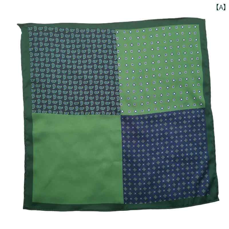 ポケットチーフ メンズ 紳士 結婚式 パーティー スーツ 装飾 新郎 サテン ハンカチ レトロ スクエア グリーン ペイズリー柄
