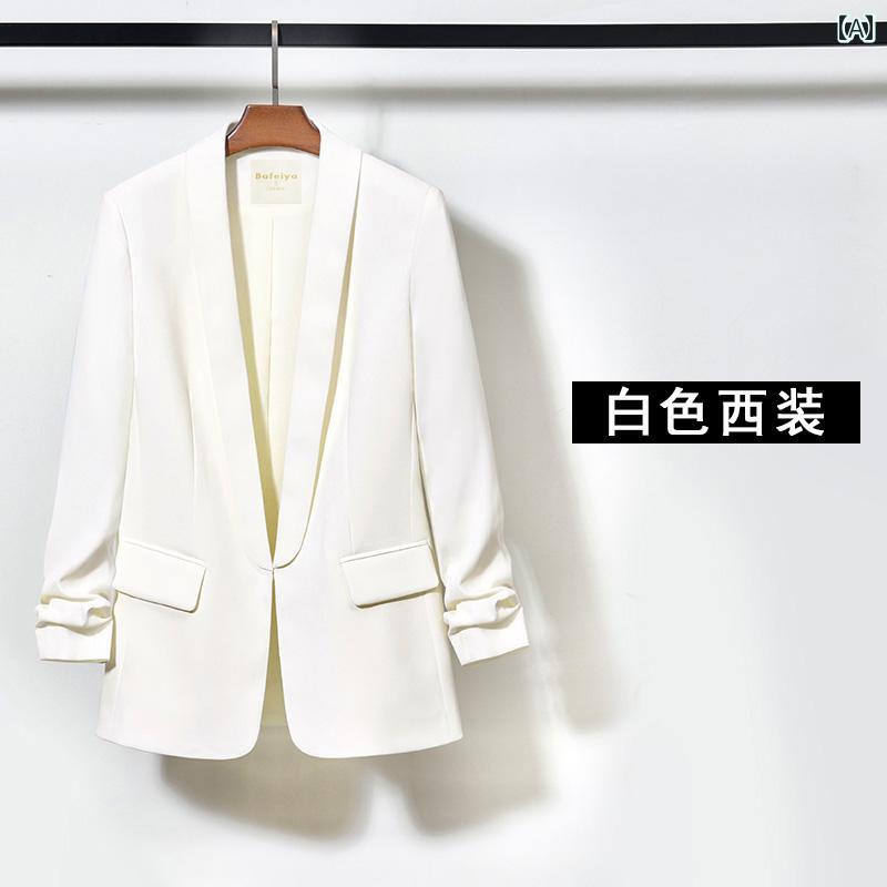 レディース ファッション トップス ジャケット おしゃれ スーツ ブレザー 韓国 レトロ スリム フィット 春夏 ホワイト ブラック ピンク