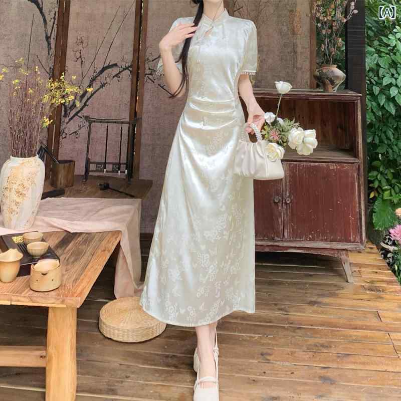 大きめサイズ レディース おしゃれ ファッション カジュアル 上品 フェミニン デート 女子会 普段使い 夏 チャイナ風 チャイナ ドレス フランス スリム ドレス