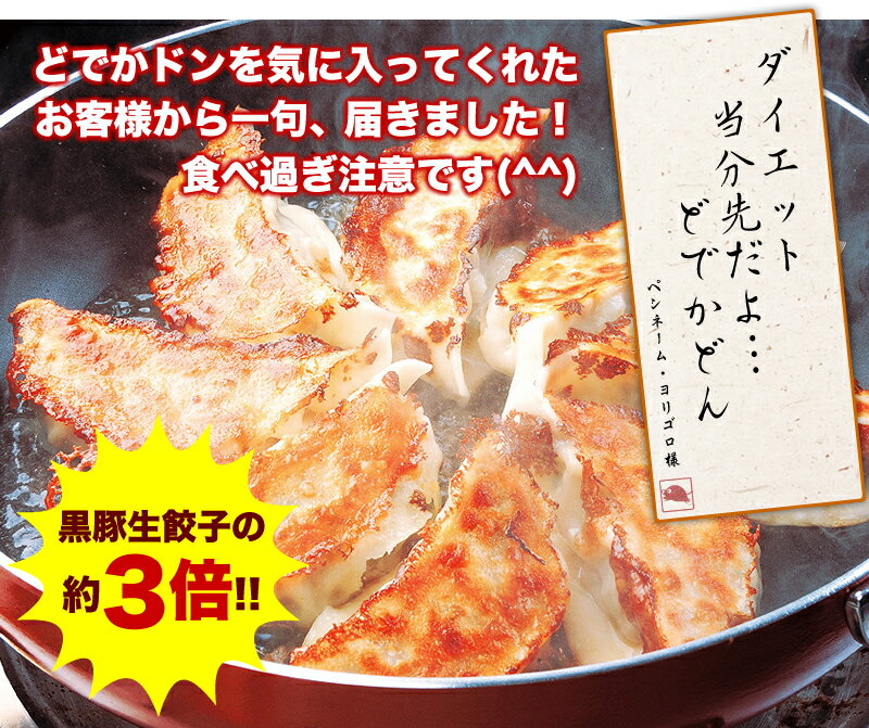 【どでかドン 6個入】黒豚肉100％。野菜も国産黒豚生餃子が3倍になりました！黒豚生餃子の『3倍』の大きさ！