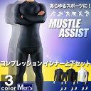 アシスト【ASSIST】マッスルアシスト コンプレッション インナー ハイネック長袖トップス レギンス 上下セット 12713 12711 トレーニング スポーツウェア ボトムス ランニング 吸汗速乾 ストレッチ素材 【メンズ】【アウトレット】