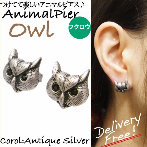 【ポスト投函送料無料】ピアス レディース おもしろピアス 変わったピアス ラッキーアイテム 幸運のお守り スタッドタイプ クリスタル 両耳 動物 かわいいピアス アニマルピアス オウル ふくろう 梟 10P05Dec15