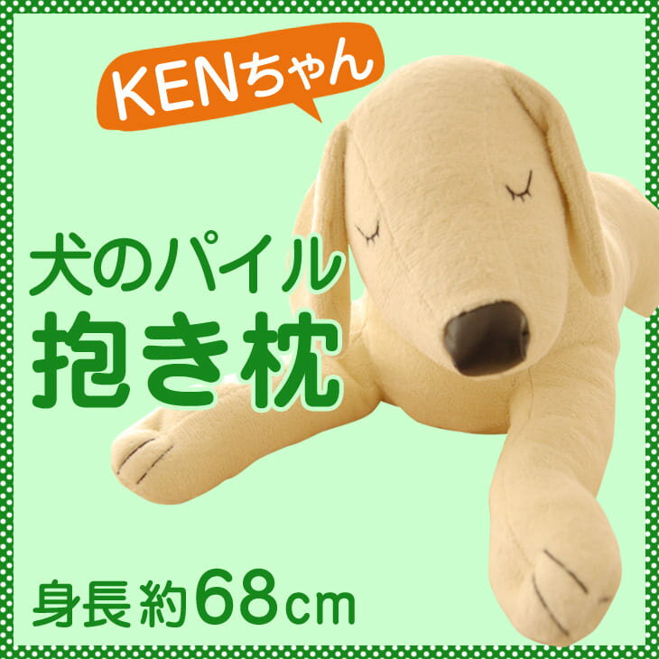 犬のパイル抱き枕 （KENちゃん） 【犬のぬいぐるみ/キャラクター/マスコット/かわいい/プレゼント/ギフト/グッズ/クッション/Cushion】【だきまくら/抱枕/抱きまくら】【枕/まくら】【setsuden_bedding】