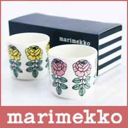 marimekko ( マリメッコ ) COFFEE CUP 2PCS ( コーヒー カップ　2個セット ) Vihkiruusu （ ヴィヒキルース ） ラテマグ / イエロー・ピンク 2個セット　【楽ギフ_包装】【楽ギフ_のし】 .【 5,250円以上で 送料無料 】 北欧　マリメッコ　コップ マグ　化粧箱入り プレゼント に最適　2ピース セット