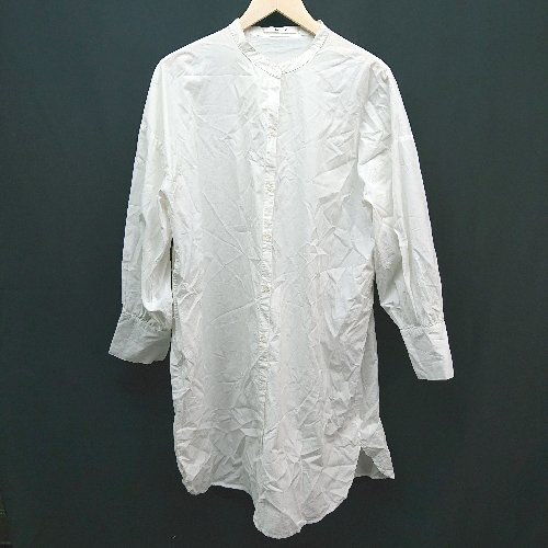 ◇ <strong>bohmal</strong> ボマール ノーカラー シンプル 薄手 オシャレ 春夏物 長袖 シャツ サイズF ホワイト系 レディース E 【中古】