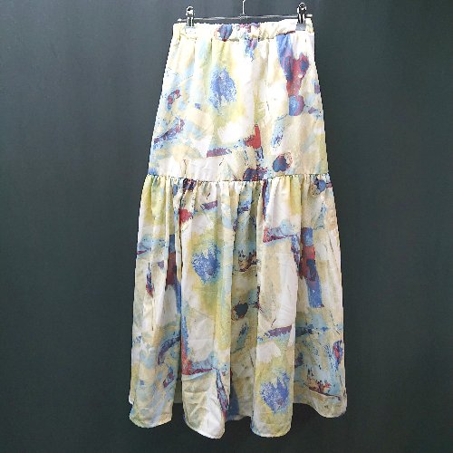 ◇ <strong>bohmal</strong> ウエストゴム ふんわり 総柄 ペイント ロング丈 フレア スカート サイズF イエロー/レッド/ブルー レディース E 【中古】