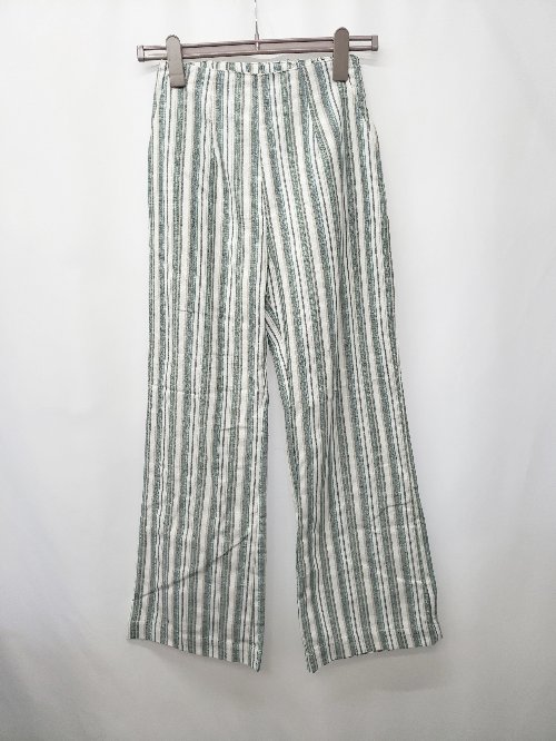 ◇ ◎ ●未使用● ⊂ <strong>bohmal</strong> ボマール ストライプ柄 セミワイド パンツ サイズF グリーン ホワイト レディース E 【中古】